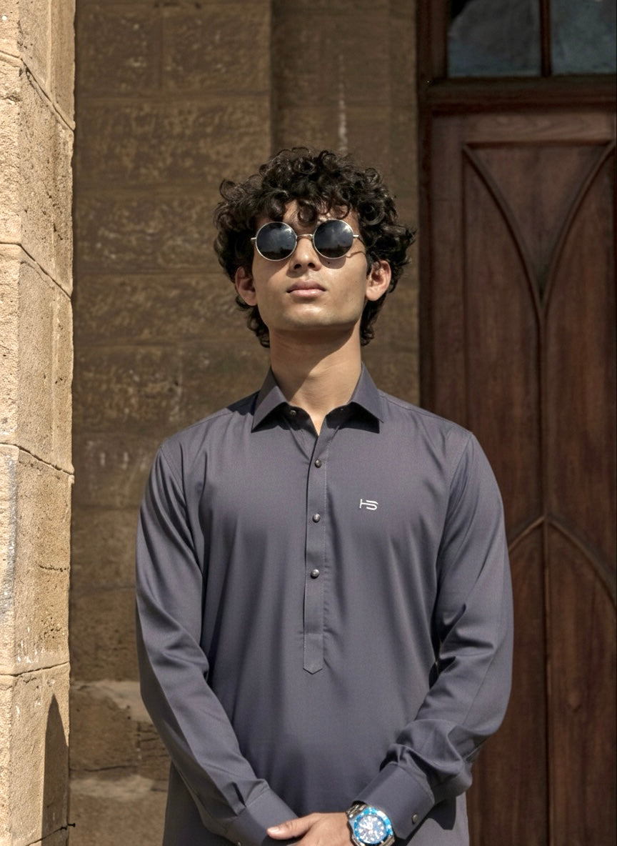 Charcoal Grey Kameez Shalwar