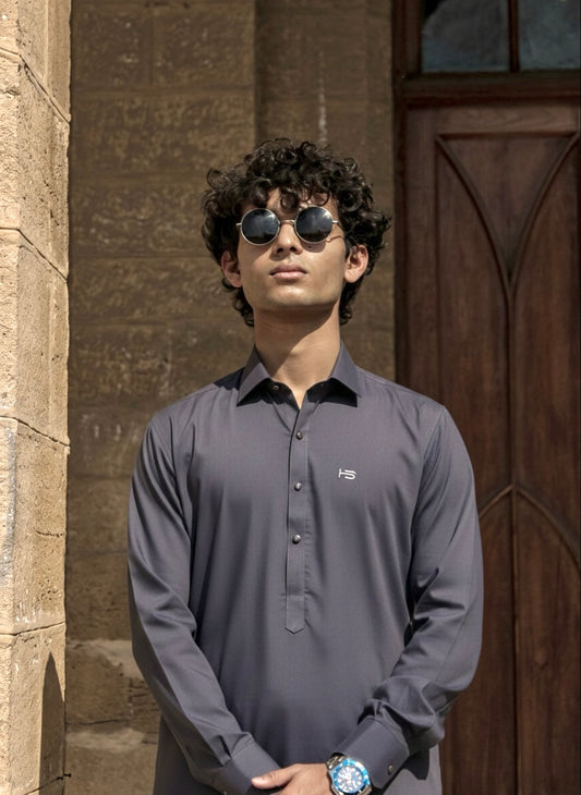 Charcoal Grey Kameez Shalwar